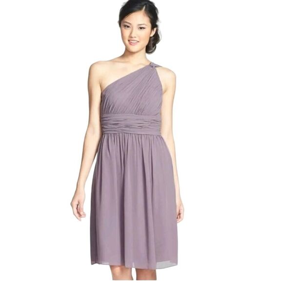 Donna Morgan Rhea One-Shoulder Chiffon Dress Grey Ridge Wedding Guest HOCO 8 - Picture 1 of 12